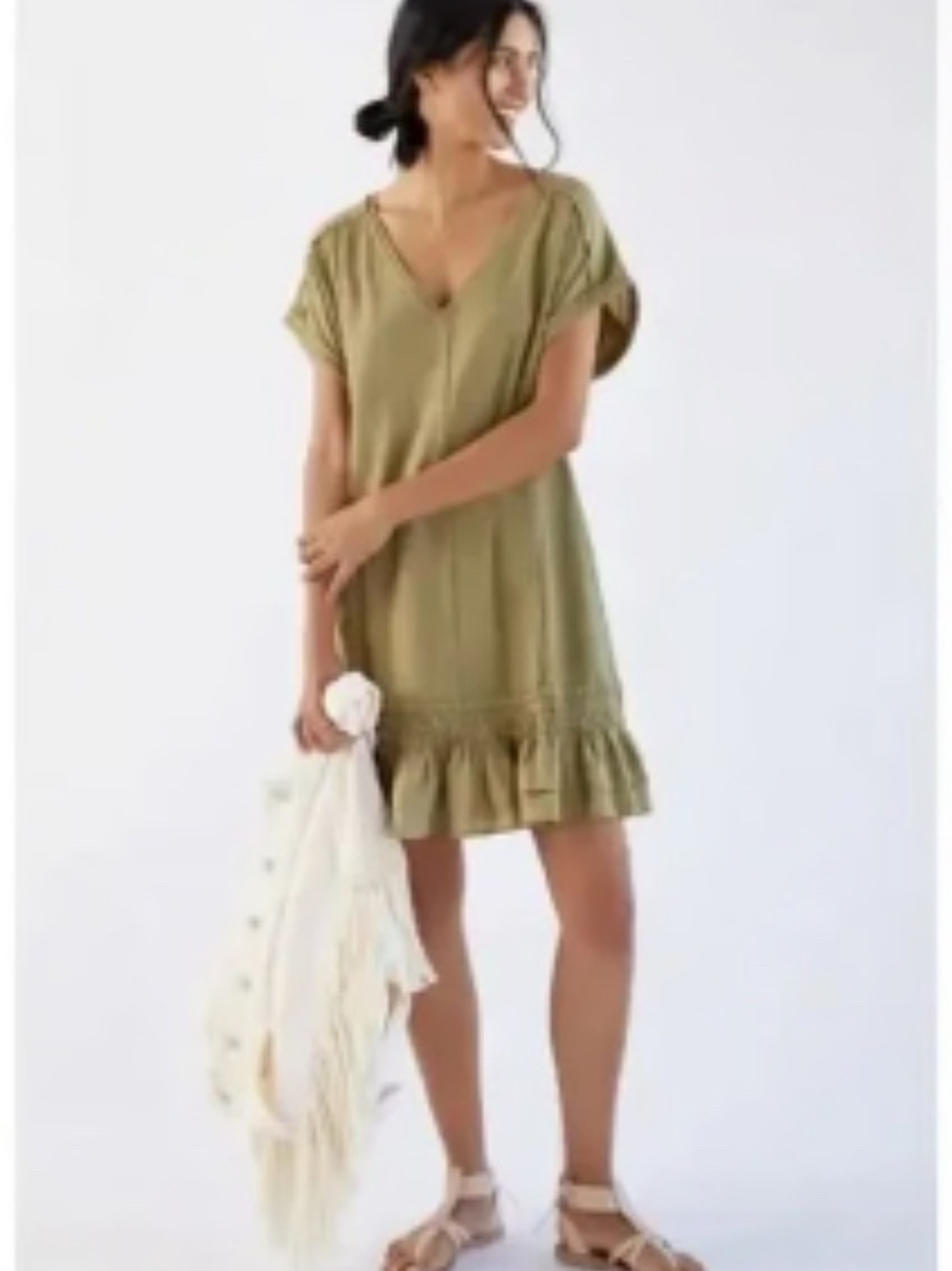 Daily Practice Anthropologie 100% Cotton Green Tunic Dress with Pockets